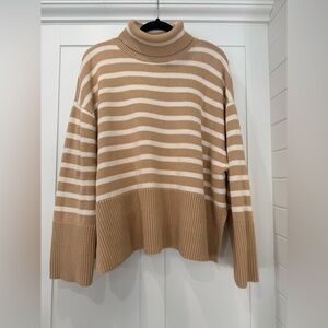 GAP Tan and Cream Striped Turtleneck Sweater